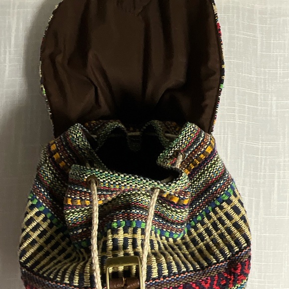 Boho Woven Backpack Multicolor Patterned - Drawstring - Picture 2 of 9